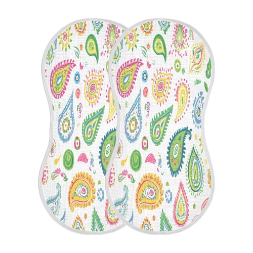 Colorful Paisley Designs Burp Cloths Cotton Baby Washcloths,Large 22x11in Burping Cloth Absorbent and Soft for Newborn Baby Boys and Girls,1 Pack2