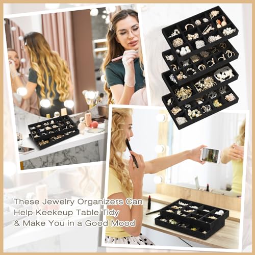 Junkin JUNKIN-ORGANIZER-4578 12 Pcs Jewelry Tray Velvet Stackable Jewelry Organizer Trays Divided Earring Organizer Jewelry Storage Containers Box thumb #5