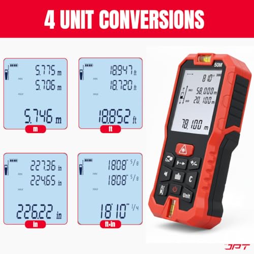 Image of JPT 50M Laser Distance Meter | Professional Digital Measuring Tool with Area, Volume & Pythagorean Calculation | Backlit Display, Continuous & Unit Conversion Modes