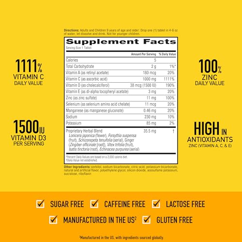 Airborne 1000mg Vitamin C with Vitamin D & Zinc, Sugar Free Multivitamin Immune Support Supplement, Antioxidants Vitamins A C & Vitamin E, 30 Effervescent Tablets, Zesty Orange Flavor - Image 5