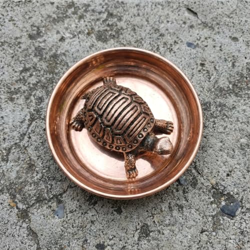 Image of Copper Tortoise Idol for Feng Shui & Vastu | Handmade Lucky Turtle Showpiece for Table Top, Home Temple, Office Desk & Spiritual Gifting (Tortoise with Plate)