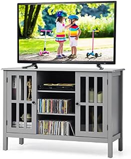 CASART TV Console Table, Modern 4-Tier Entertainment Center with 2 Doors, 3 Shelves & Wire Management Holes, Wooden Media TV Stand for Living Room, Bedroom, Office (White)
