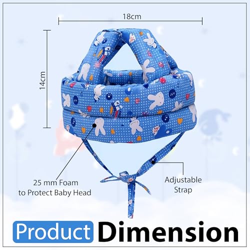 Image of GLUN Pack of 1 Baby Head Safety Cushing Helmet Blue Colour, 6-12 Months Cushion Lightweight & Breathable Head Protector Helmet, Crawling & Running for Infants, Soft Cushion Headguard