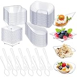 Tessco for you 200 Pcs Mini Appetizer Plates with Spoons Forks Disposable Mini Dessert Plates Plastic Appetizer Bowls Tiny Individual Serving Trays for Party (Classic Style,Clear)