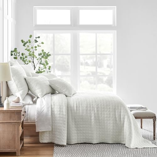 Image of Levtex Home Mills Waffle Queen Bedspread Set (106x106in) with 2 Pillow Shams (26x20in) - Cream - Cotton Waffle Queen Size Bedspread Set - Lightweight, Soft, Pre-Washed