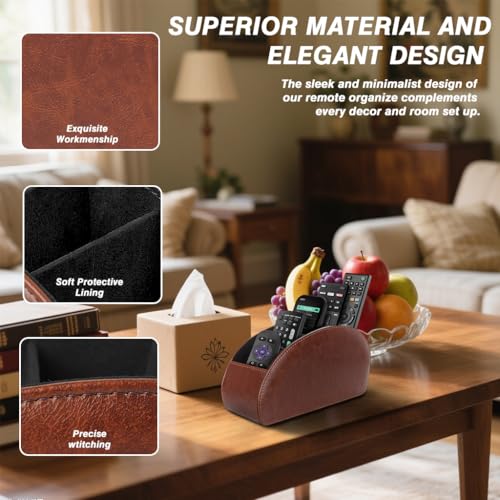 Image of HASTHIP Remotes Organizer Case Desk Holder Accessories Organizer Open 5-Compartment PU Desk Organizer for Living Room, Tea Table Multipurpose Desk Organizer Office Stationeries Holder