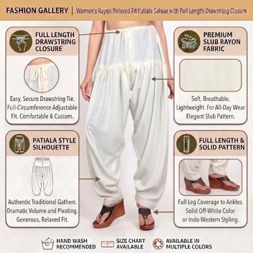 Image of FASHION GALLERY Women's Rayon Relaxed Fit Patiala Salwar with Full Length Drawstring Closure Type and Flexible Waist | Patiala Pant for Woman Free Size Fit Upto XXL