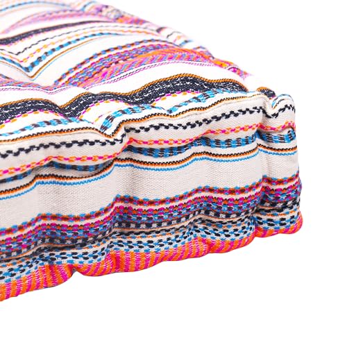 Image of Reversible 60x60x10 cm Woven Quilted Floor Cushion Multi Stripe with Cotton Filler for Seating, Patio Seat, Meditation, Yoga, Pooja, Guests, Living Room, Bedroom, Large Size