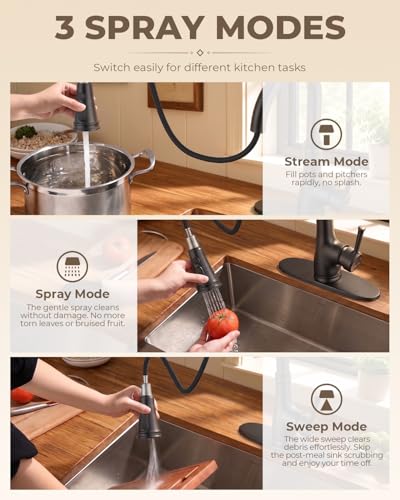 Image of WEWE Vintage Kitchen Faucet with Pull Down Sprayer, Stainless Steel 1 or 3 Hole High Arc Single Handle Antique Sink Faucet for Classic Modern Ktichen, Matte Black Bar & Prep Sinks