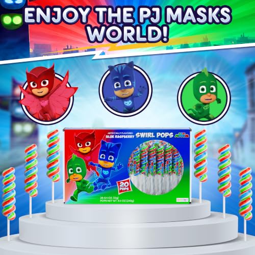 Image of PJ Masks Lollipops Swirl 20Pk - Pj Masks Birthday Party Supplies For PJ Mask Candy Bag, PJ Mask Party Favors & PJ Mask Pinata