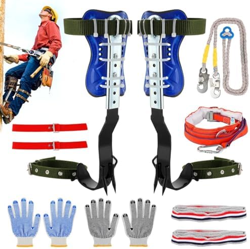 Homaisson Tree Climbing Spikes Set, Adjustable Tree Climbing Spikes, Portable Tree Climbing Gears with Safety Belt, Climbing Tool for Hunting Observation, Fruit Picking