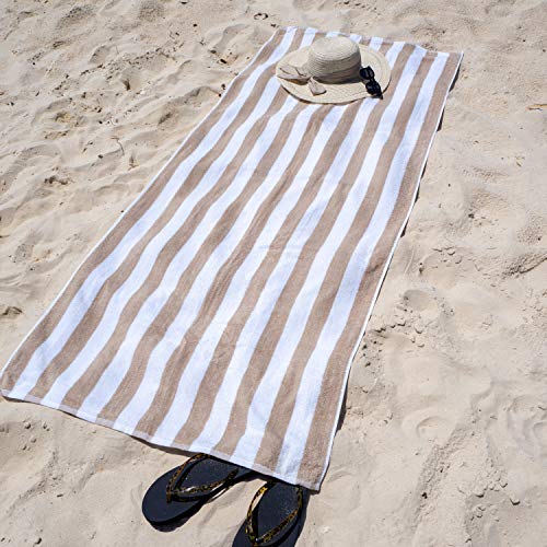 Arkwright Oversized Striped Beach Towels - Absorbent, Quick Drying, Ringspun Cotton Bulk Pool Towel, Perfect For Gym, Bath, And Spa, 30 X 70 In, (Pack Of 4), Beige #TOP4