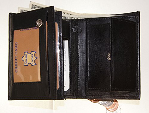 Men's Leather Big Hipster Bifold Trifold Wallet, Black with Organza Gift Bag, Black, One Size2