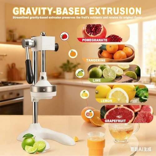 Heavy-Duty Manual Cast Iron Citrus Juicer - Effortless Lemon Squeezer for Fresh Juice - Safe Countertop Design, Easy to Use & Clean, Durable Silver Finish
