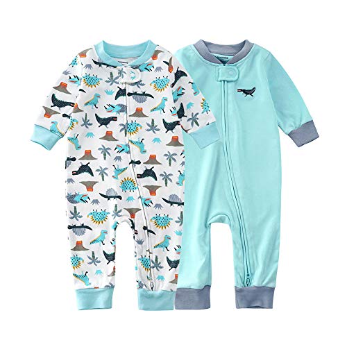 Image of Teach Leanbh Baby 2-Pack Footless Pajamas Cotton Long Sleeve Printing 2 Way Zipper Romper Jumpsuit Sleep and Play 3-24 Months