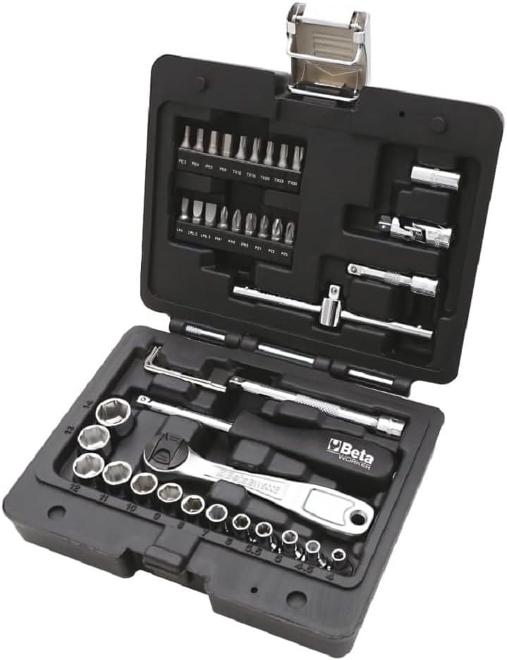 Beta - 903E/C42 Socket Wrench Box, Set of 13 Hexagonal Socket Wrenches, 18 bits for Screwdrivers, 4 Hexagonal Male Wrenches and 7 Accessories in Plastic Box