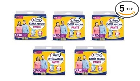 Lifree Adult Diaper Pant Style - XL Set of 5 Packs(10 pcs Each) for Waist Size 35-49 inches