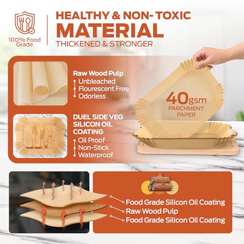 Image of Marve Airfryer Papers Disposable, 100PCS Non-Stick Parchment Paper, Air Fryer Liners for 5-8QT Air Fryer, Baking, Roasting Microwave 8 Inch (22 x 14 Fryer 100 Pcs)