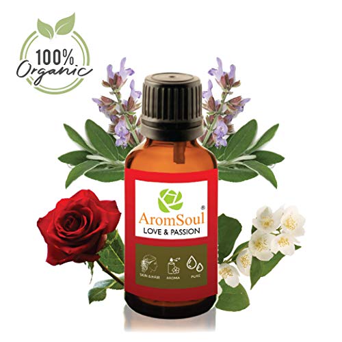 Image of Love and Passion Pure and Natural Aromatherapy Essential Oil Blend (30 ml) | Romance, Positivity, Relaxation, Diffuser, Bath & Massage | Rose, Geranium, Jasmine Clary Sage and Vetiver Oil