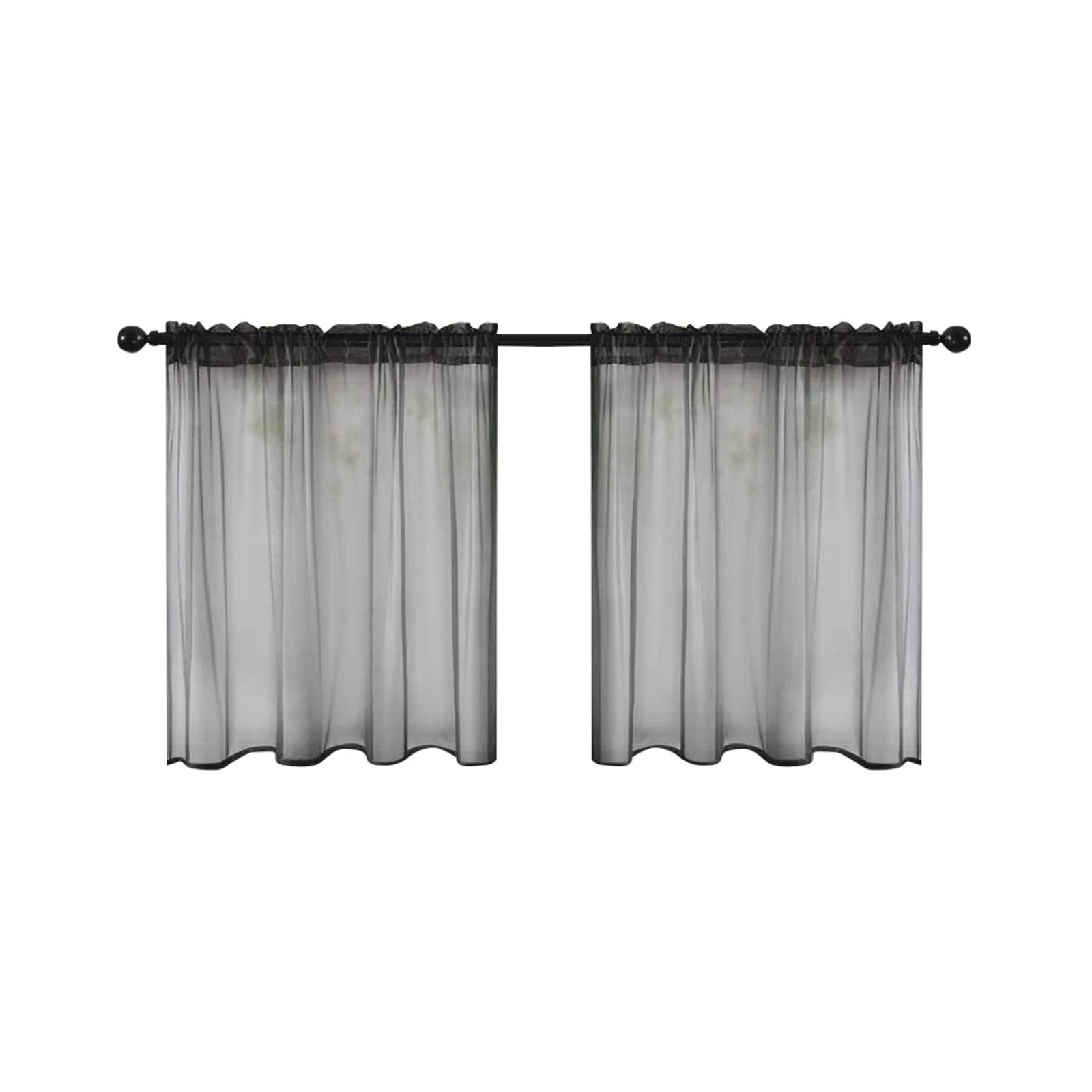 LuoAXINN Short Curtains Solid Short Sheer Curtains | Gauze Tulle Voile Window Panels | Waffle Weave Tier Kitchen & Bathroom(Black-1 Panel,W76xH60cm)