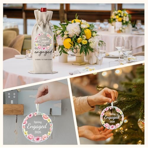 Image of Engaged Gifts Engagement Gifts for Couples Her, Engagement Party Decorations for Women Couple Bride Wedding Our Spring Engaged Wine Bag Acrylic Ornament 2026