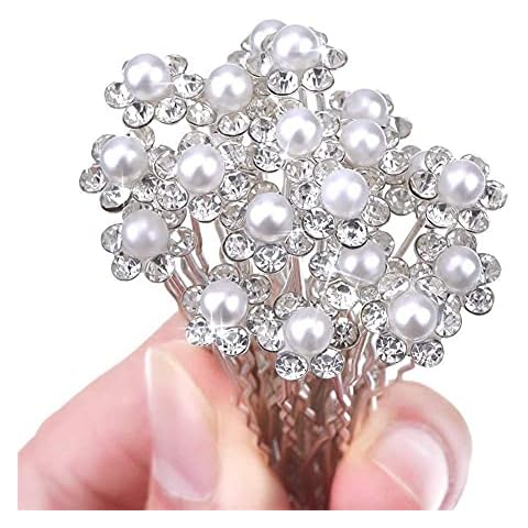 40 Pcs of Crystal Rhinestone Hairpins, Pearl Hair Accessories,Hair Flowers clips, Vintage Wedding Party Hairpins, For Bridal Weddings, Bridesmaids, Flower Girls, Ladies Hair Accessories Cover