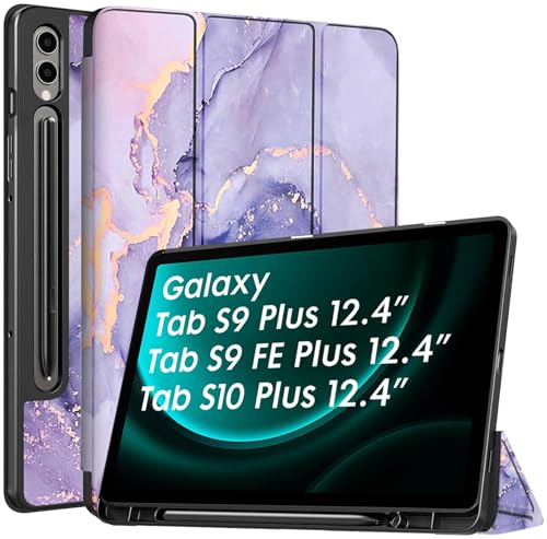 Image of Robustrion Cover for Samsung Galaxy Tab S9 FE+ / Tab S10 Plus /Tab S9 Plus 12.4 inch Cover Case with [S Pen Holder] for Samsung Tab S9 FE Plus /S9+ / S10+ Tablet Cover [Auto Sleep /Wake] - Marble Lilac