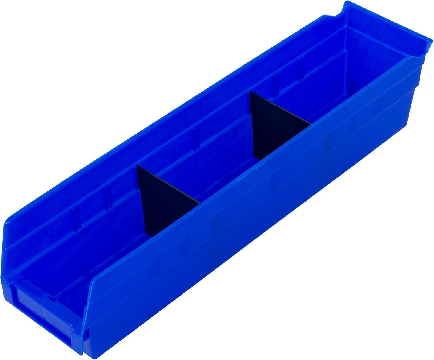Akro-Mils 30128 Plastic Shelf Bins, Heavy Duty Storage Bins for Garage, Closet, and Drawer Organization, 45.72 cm x 10.16 cm x 10.16 cm, Blue, 12-Pack