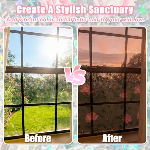 Vinilo decorativo para ventana efecto vitral rosa 17.7x35.4 pulg miniatura 6