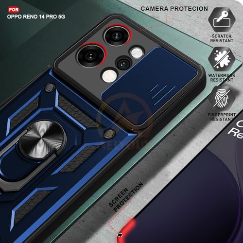 Image of Armor Bumper Back Cover Case for Oppo Reno 14 Pro 5G | Rotating Camera Cover, Ring Holder & Kickstand | Heavy Duty & 360 Degree Protection Oppo Reno 14 Pro 5G Back Cover (Blue)