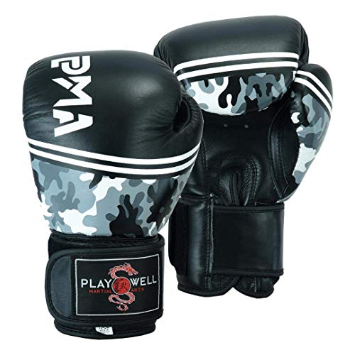 Gants de boxe 14oz contre les chocs aux poignets avec cuir camouflage noir