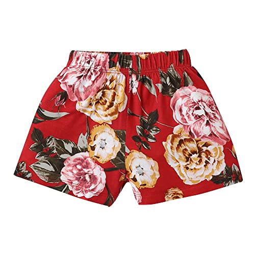 Image of Hopscotch Baby Girls Polyester Floral Print Shorts in Red Colour