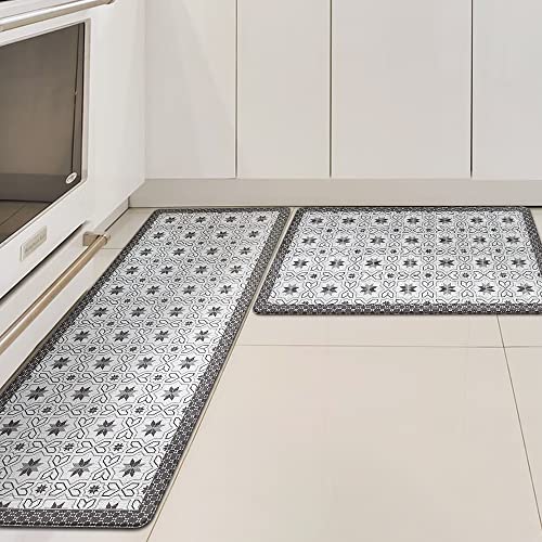 Iycnkok Tapis de Cuisine 2 Pièces Devant Évier Antidérapant Anti Tache PVC Imperméables Étanche Essuyable Tapis Passage Style Moderne pour Salon Sol de Cuisine, 44x75cm + 44x120cm Version Mince