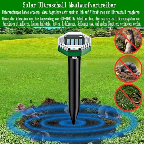 Solar Maulwurf Vertreiber 8 Stück, Multifunktion Ultraschall Maulwurf Vertreiber, Wasserdicht IP65,Solar Maulwurf Vertreiben für Nagetier,Maulwurf