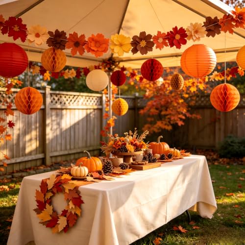 Image of ZOOYOO 12Pcs 6 inch 10 inch Honeycomb Balls Decorations Hanging Tissue Paper Pom Poms for Fall Wedding Birthday Party Baby Shower Harvest Decorations(Red Yellow)
