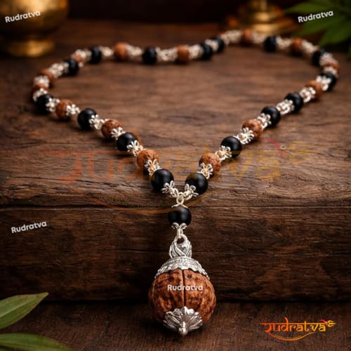 Image of Original Karungali & Rudraksha Mala with 7 Mukhi Rudraksha Pendant + Karungali Rudraksha Bracelet | 54+1 Beads | Lab Certified | Spiritual Combo for Wealth, Prosperity & Protection | Unisex