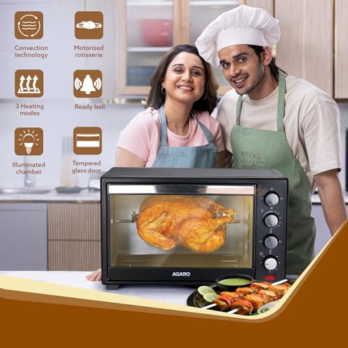 Image of AGARO Marvel 38 Liters Oven Toaster Griller, Motorised Rotisserie and Convection Cake Baking OTG with 3 Heating Mode, (Black)