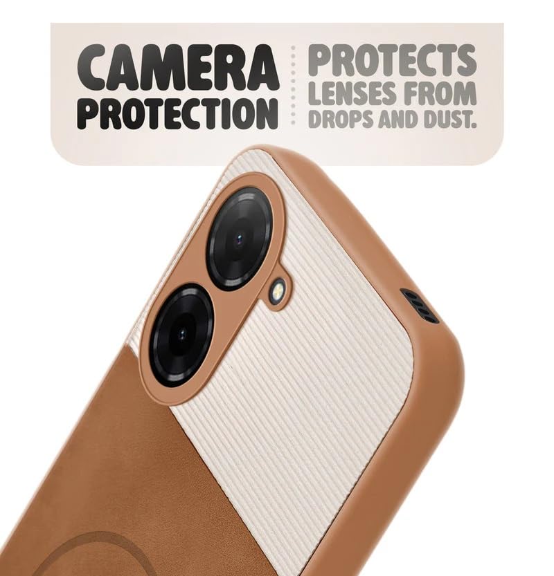 Image of Bintage CASE Mac Safe Design Hard Light Weight Back Case | Soft Border Camera Protect | Dual PU Leather Finish Back Cover Compatible for Mi REDMI A5 4G - White & Brown