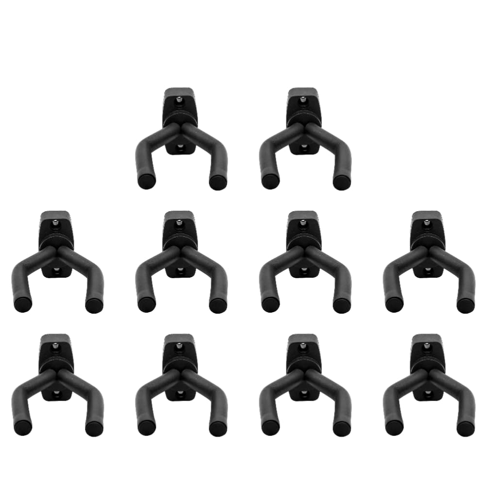 Fiorky 10Set Guitar Wall Mount Hanger, Holder For Acoustic Guitar, Bass, Mandolin, Ukulele With Sponge Neck Protection, Black, Modern Style