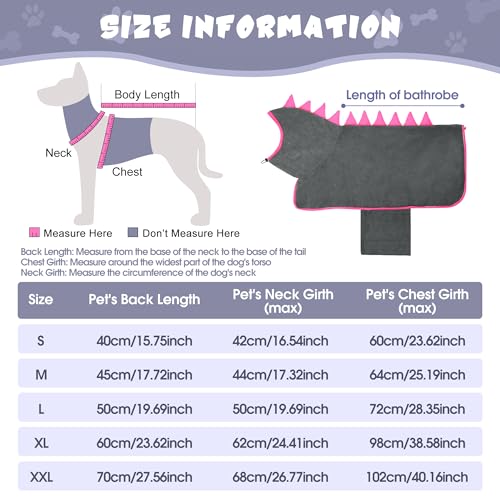 HezzLuv HundeBademantel Mikrofaser Schnell Trocknend, Einstellbar Hundehandtuch Extra Saugfähig für Mittel & Große Hunde, Einfach Anzuziehen Bademantel für Hunde (Grau-Rose, XL)