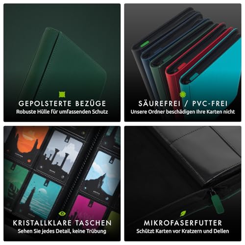 Vault X 12 XL-Taschen-Trading-Kartenordner mit Reißverschluss, 624 Karten, Premium Exo-Tec-Albummaterial, 26 seitlich ladbare Seiten, Sammelordner für Sammelkartenspiele, Sportkarten, TCG (Grün)