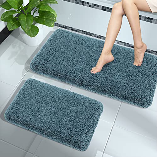 Yimobra 2 Pcs Luxury Plush Fliffy Bathroom Mats, Soft and Cozy Bath Rugs Set, Water Absorbent, Non Slip, Machine Washable, Thick Mat for Bathroom Tub Shower (Egg Shell Blue, 44.1' x 24' + 17' x 24')