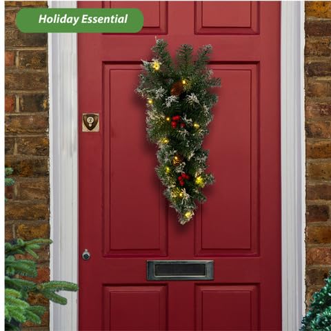 Trenton Gifts Lighted Vertical Swag with Pinecones and Berries. Great for Outdoors/Indoors. Battery Operated (Batteries Not Included) Timer Function