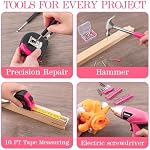 Drill Set,Cordless Drill,Small Tool Kit,112pc 3.6V USB Tool Set,Tool Kit for Dorm,Cordless & Rechargeable,Pink Home Toolbox for Women,DIY Toolbox