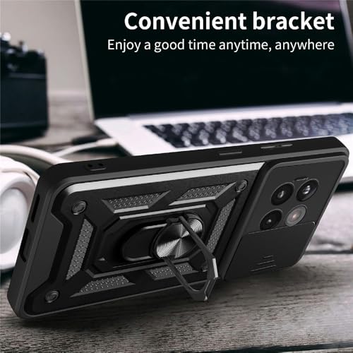 Image of Heavy Duty Back Case Cover for Oneplus 13R 5G, Shockproof Oneplus 13R Back Cover, Ring Case with Kickstand and Camera Protection Shutter - Black