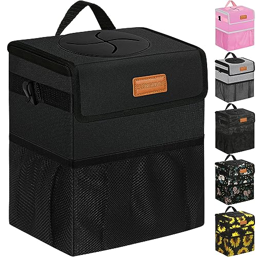 Image of ELONGRIVER Car Trash Can Bin for Back Seat Leak Proof, Cute Car Trash Bag Hanging, Vehicle Trash Can for SUV Truck Van, Automotive Garbage Cans Front Seat Black
