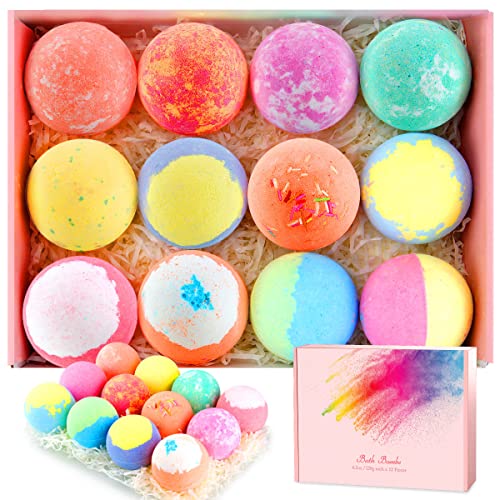 Badebomben Geschenk Set, Palwin 12 Pack Große Badekugeln für Frauen mit Natürlichen ätherischen Ölen, Meersalz und Shea Butter, Schwebende Fizzy Bubble für SPA Haut befeuchten für Freundin, Kinder Cover