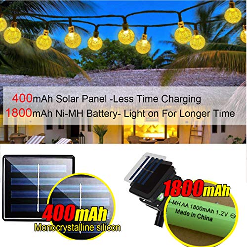 iihome 50 LED Solar String Lights and Battery Outdoor Waterproof 23ft Solar Powered Garden Lights Crystal Ball Decorative Lighting for Garden, Patio, Yard, Home, Chrismas Tree, Parties(Warm White)