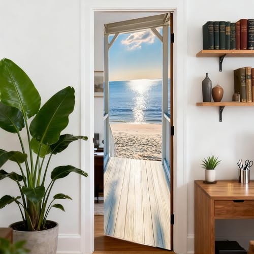 Image of Nuxovilar Beach Porch Door Stickers Peel Stick PVC 30.3x78.7 Inches
