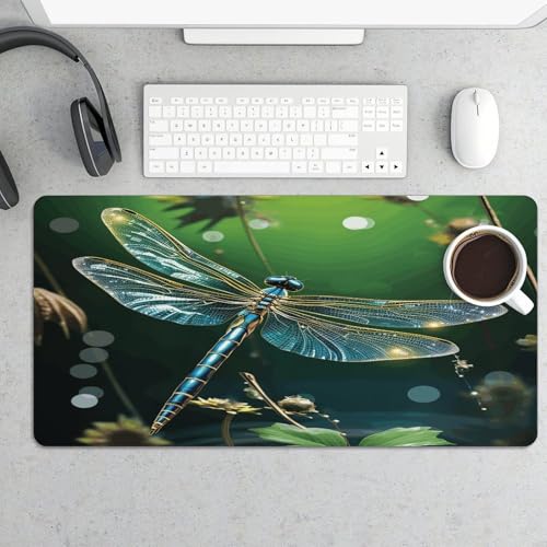 Dragonfly Green Desk Pad grande con base de goma y superficie impermeable miniatura 5